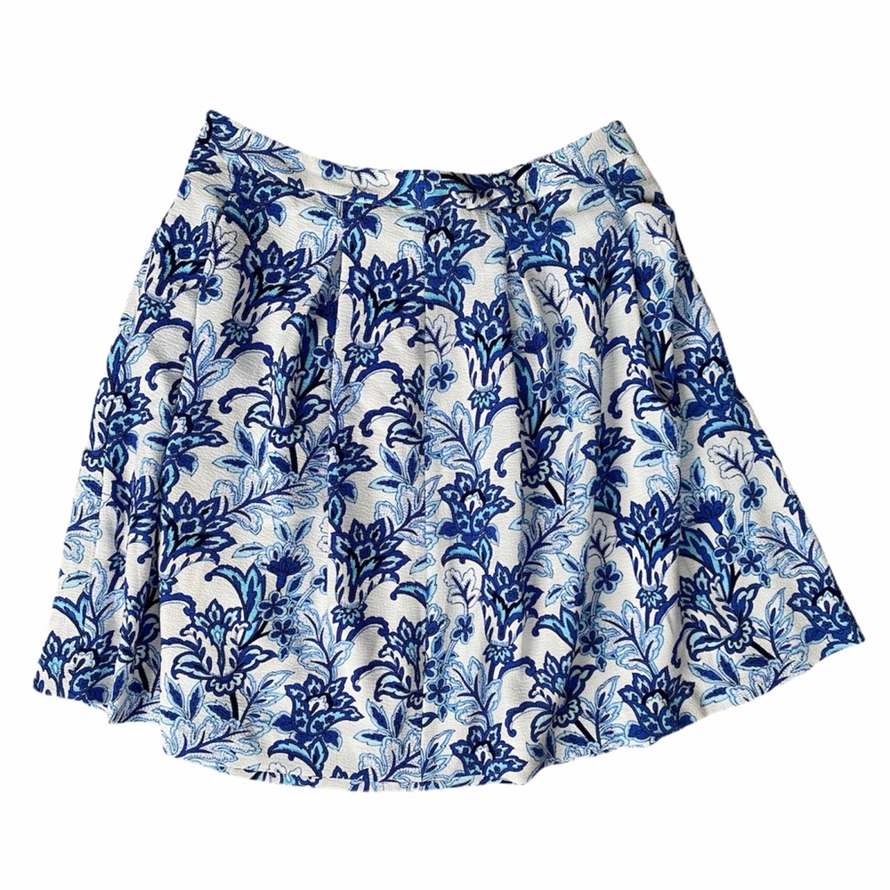 Mario Serrani Baby Doll Line Skirt Medi Knee Blue Pleated Floral Abstract West